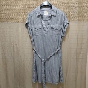 So by Kohl's Black and White Stripped Shirt Dress Women's Size L